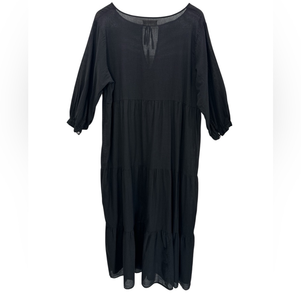 Natural Life Cotton Tiered Maxi Dress Semi Sheer Boho Cottage Peasant Black L/XL - Picture 2 of 7